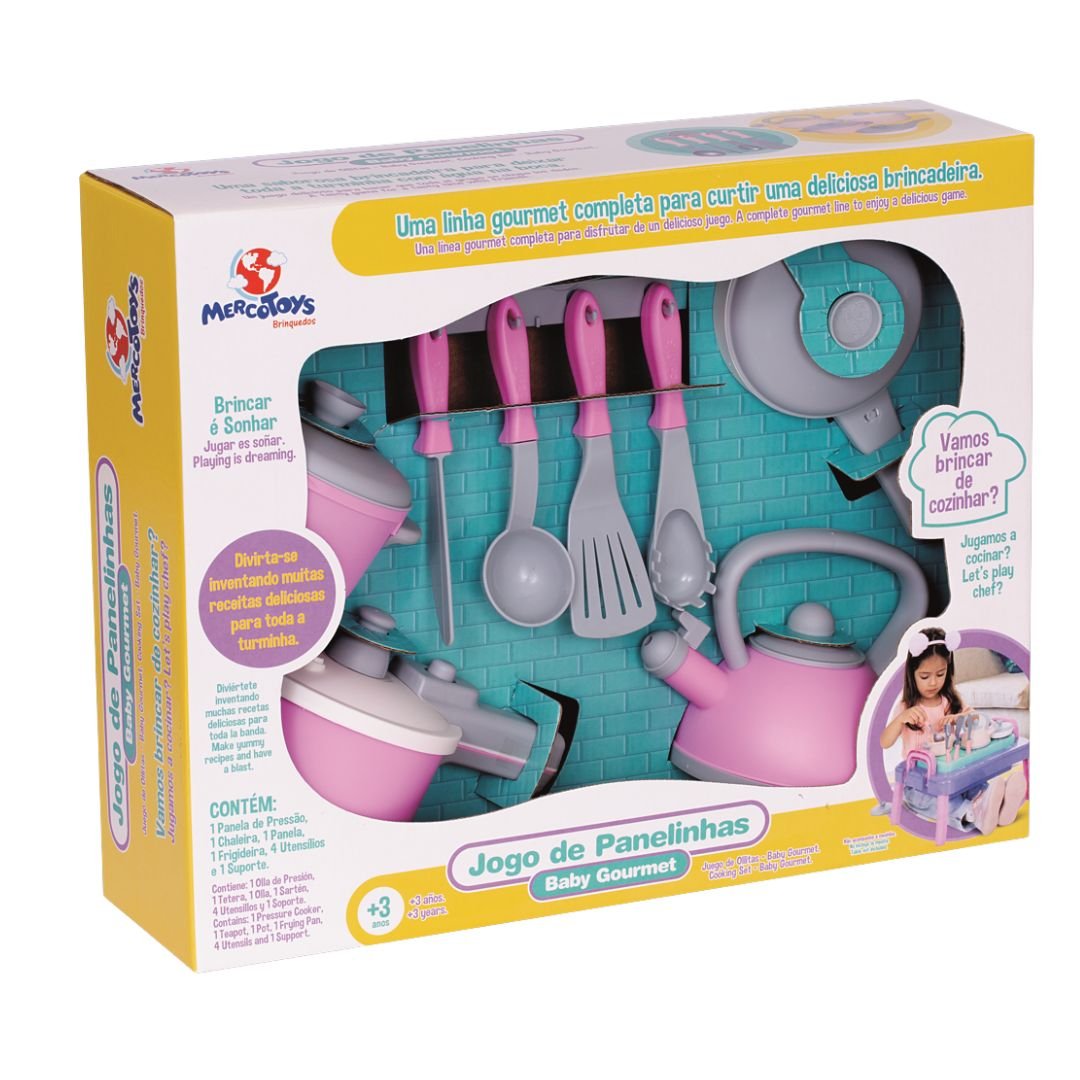 Jogo de Panelas Baby Gourmet Rosa com 9 Peças - Mercotoys